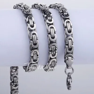 7mm Mens Chain Flat Byzantine Silver Tone Stainless Steel Necklace 18/20/22/24in • $10.99
