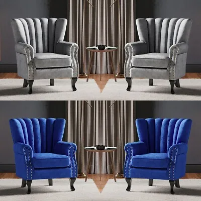 Chesterfield Velvet/Fabric Armchair Button Wing Back Chair Queen Anne Sofa Seat • £109.95