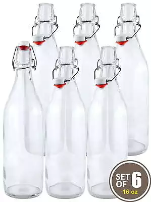 Estilo Swing Top Easy Cap Clear Glass Beer Bottles 6 Glass Bottles 16 Oz • $21.99