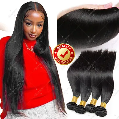 BRAZILIAN 1-4Bundles Virgin Human Hair Weave Weft Black Sew In Hair Extensions • $19.06