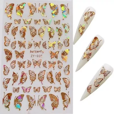 3D Gold Metallic Butterfly Nail Art Stickers • $2.25