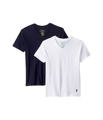 POLO RALPH LAUREN Boy's 2-Pack V-Neck Tee White Cruise Navy Kids Small 6-8 • £19.09