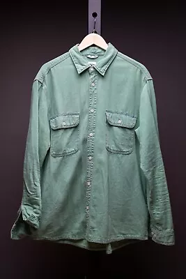 Zara Mens Light Green Cotton Shirt Size Large Relaxed Fit • £10