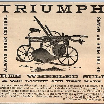 1890 Racine Wis. J.I. Case Plow Works Triumph Print Ad Engraved Sulky JI WI C37 • $7.75