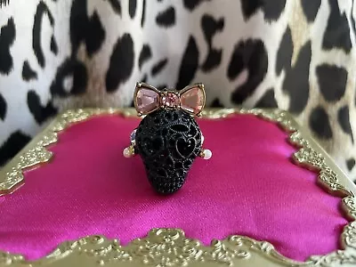 Betsey Johnson Vintage Lace Skulls Black Skull Girl Pink Bow Heart Eyes Ring • $56.99