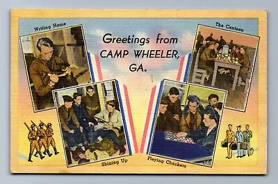 1944 MULTIVIEW GREETINGS FROM CAMP WHEELER MACON GEORGIA SOLDIERS Postcard P6 • $49.95