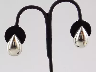 Vintage Hollow Form Sterling Silver Teardrop Stud Earrings 925 4.7g 1 Inch • $23.80