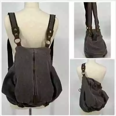 Acacia Convertible Backpack Brown Canvas Leather Sling Bag Adjustable Medium • $30