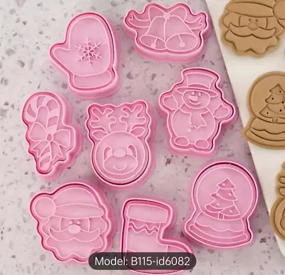 8pc Christmas Cookie Cutters Cookie Embosser Set Plastic Pastry Cutters. • £7.60