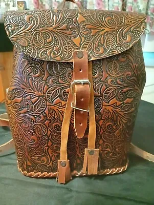 New 100% Genuine Mexican Cowhide Leather Hand Tooled Detailed Flower Backpack  • $65