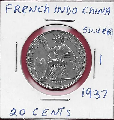 French Indo-china 20 Cents 1937 Silverliberty Seateddate Belowdenomination Wi • $29.99