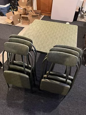 RARE Vintage Cosco Avocado Green Metal Folding Table & 6 Chairs Set 1950s NOSHIP • $300