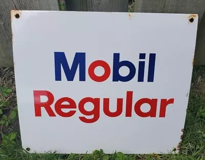 Vtg 1960s Mobil Regular Gas Porcelain Gas Pump Sign Pump Plate Mobil Mobiloil • $185