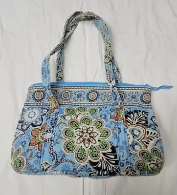 00's Vera Bradley Bali Blue 2009 Double Handle Shoulder Bag Tote Zip Closure • $14