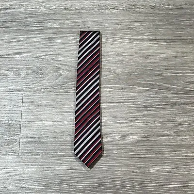 Hugo Boss Tie Men’s Modern 3” Silk Blue Red Silver Striped Italian Made NeckTie • $16.19