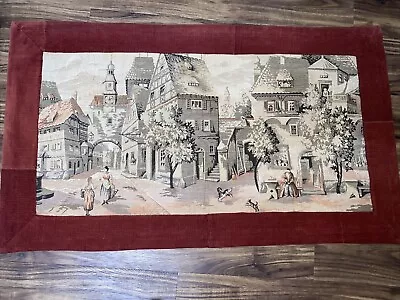 Vintage ITALY Rug Tapestry Scene Maidens Church European Village ITALIAN 44 X 25 • $36.25