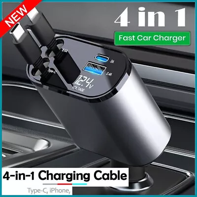 4 IN 1 Retractable Car Charger Cable Dual Port USB C PD Fast Charging Adapter US • $20.99