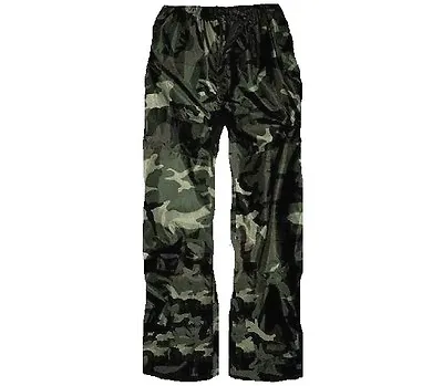 MENS WATERPROOF WINDPROOF TROUSERS Black Camouflage Hiking Trek Camo Bottoms     • £11.55