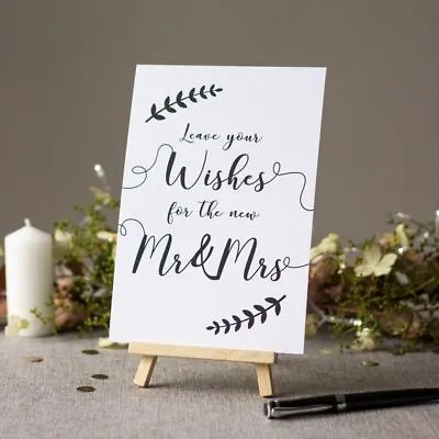 Mr Mrs Wedding Sign | Leave Your Wishes Table Display Decoration A5 With Easel • £4.95