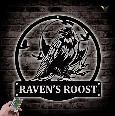 Custom Raven Bird Metal Sign With LED Light Metal Raven Wall Art Crow Art • $135.99