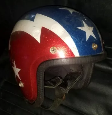 RARE! Vintage Motorcycle Helmet 70s Red White Blue Stars BUCO INTERNATIONAL Orig • $495