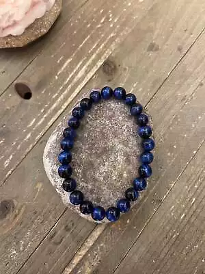 Blue Tiger Eye Lapis Lazuli Stone Beaded Stretch Bracelet • $5.21