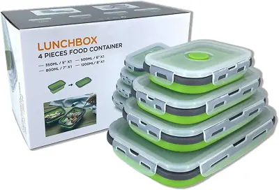 Collapsible Silicone Food Storage Container With Lid Portable Lunch Bento Box • £22.50