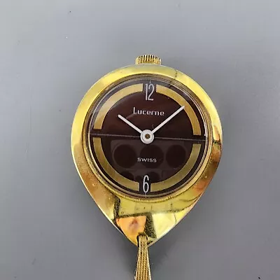 VTG Lucerne Pendent Watch Gold Tone Brown Dial 32mm Manual Wind Runs • $19.99