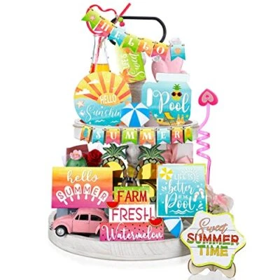 $26.08 • Buy 22-Piece Farmhouse Hello Summer Tiered Tray Decor Set Rustic Beach Decor