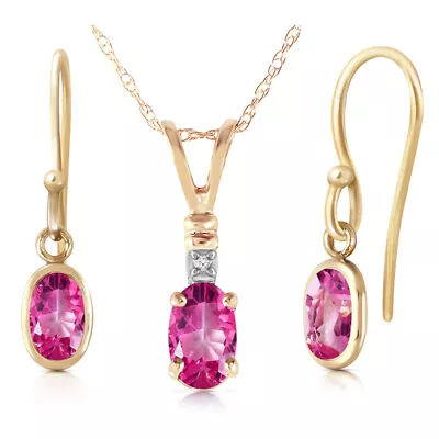 14K Necklace And Fish Hook Earrings With Pink Topaz • $213.34