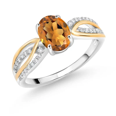 $149.99 • Buy 10K Yellow Gold And Silver Madeira Citrine And Lab Grown Diamond Ring 1.24 Cttw