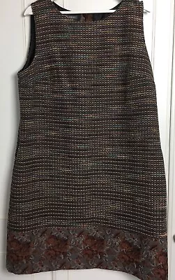 Laura Ashley Tapestry Tweed Pinafore Shift Dress UK 18 Pockets Midi Cottagecore • £34.99