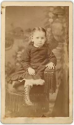CIRCA 1880'S CDV Cute Little Girl Adorable Dress In Chair JH Meyer Cincinnati OH • $9.99