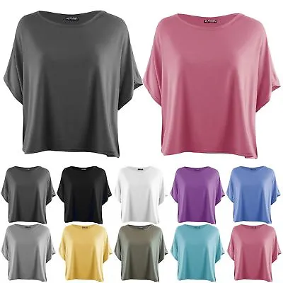 Ladies Casual Batwing Short Sleeve Round Neck Womens Oversized Baggy T Shirt Top • £6.49