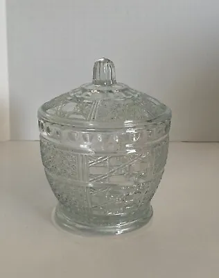 Vintage Glass Covered Sugar/candy Dish -hobbs Block-daisy Panel-thumbprint • $12