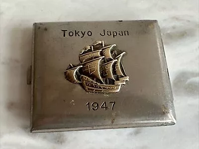 Vintage Japanese Metal Cigarette Case Galleon Ship Tokyo Japan 1947 • $20