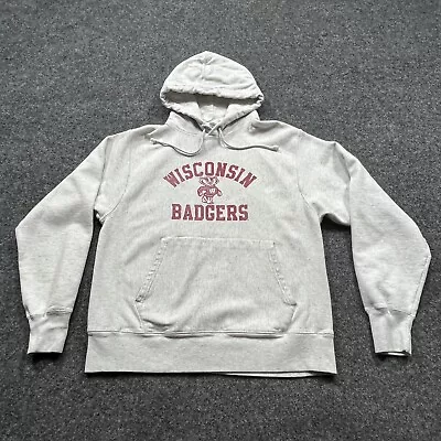 Vintage Champion Wisconsin Badgers Hoodie Mens Size Medium Gray Reverse Weave • $49.97