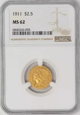 1911 $2 1/2 Gold Indian $2.5 MS62 NGC 947786-40 • $900