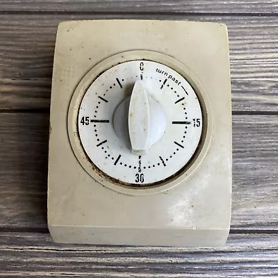 Vintage Tan Plastic 60 Minute Kitchen Timer Metal Bell Ringer • $14.99