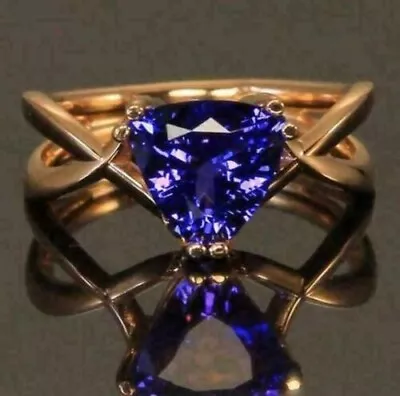 2.5Trillion Cut Tanzanite Gemstone Solitaire Engagement Ring 14k White Gold Over • $99.75