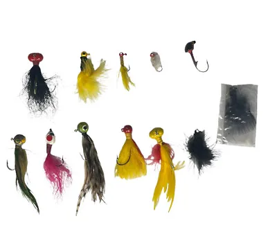 Vintage Fishing Jigs Crappie Panfish Lot Of 12 Hair Feather Jig Heads/Trailers • $7.95