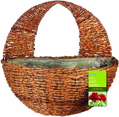 Gardman Rustic Wall Basket 30cm (12 Inch) 02041 : Natural Rattan Plants Flowers • £7.95