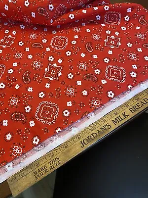 Vintage 70’s Red Classic Paisley BANDANA Print Cotton Fabric Farm Cowboy 58  X58 • $8.99