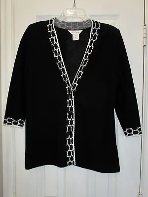 Exclusively Misook S Black Cardigan Jacket Sweater White Trim Ladies Small • $34.99