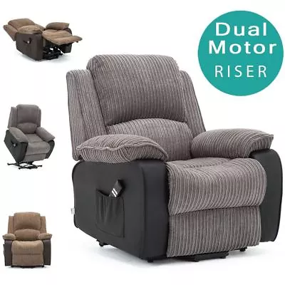 Postana Dual Motor Riser Recliner Jumbo Cord Fabric Armchair Mobility Chair • £499.99