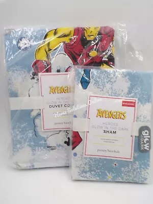 Pottery Barn Kids Glow Dark Marvel Avengers Heroes Duvet Cover Twin 1 Sham #G51 • $135.20