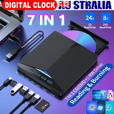 5IN1/7IN1 External CD/DVD Drive For Desktop Laptop Mac PC Windows Linux AU • $36.99