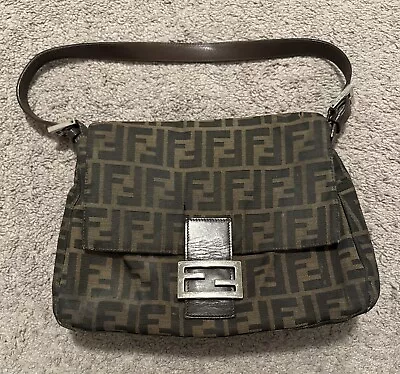 FENDI Vintage Zucca Brown Mamma Baguette Canvas Shoulder Bag Mamma Authentic • $424.99