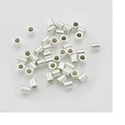 100pc 2x2 Sterling Silver Crimps. 925 Crimp Beads End Tubes 2mm Spacer Crimp • $12.40