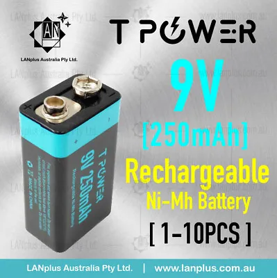 2250mWh Tpower 9v Rechargeable Ni-Mh Battery 250mAh F Smoke Alarm • $13.99